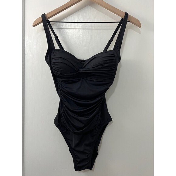 LA BLANCA Black One Piece Ruched Swimsuit Adjustable Straps - Women's 4 - Picture 1 of 10